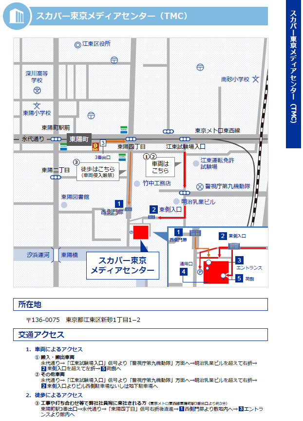 スカパー東京メディアセンター車両案内